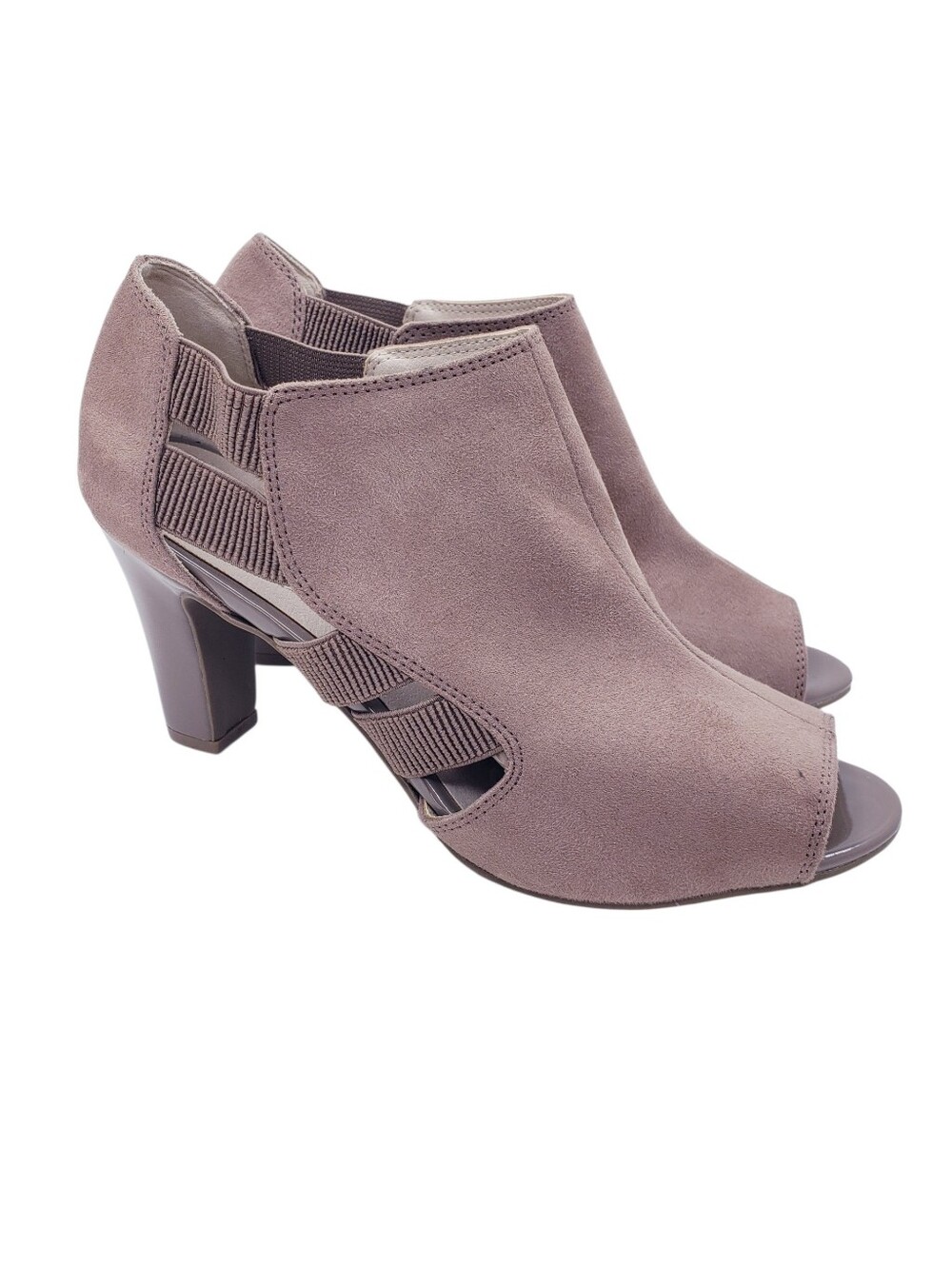 Life Stride Cadenza Taupe Faux Suede Open Toe Heels Women's Size 9